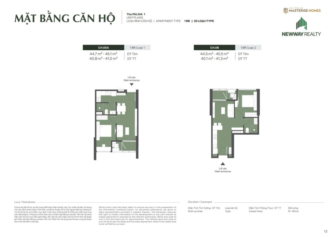 Mặt bằng căn 1 phòng ngủ LUMIÈRE Hanoi Seasons Garden